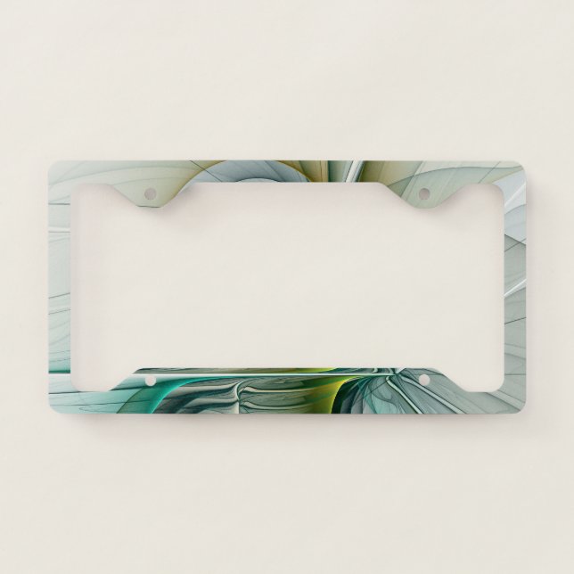 Hypnotic Abstract Golden Turquoise Teal Fractal License Plate Frame (Front)