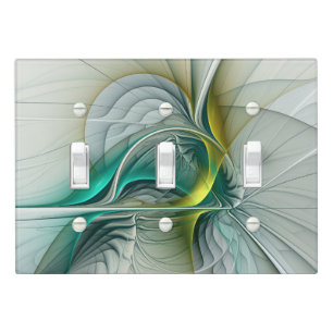 Hypnotic Abstract Golden Turquoise Teal Fractal Light Switch Cover