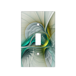 Hypnotic Abstract Golden Turquoise Teal Fractal Light Switch Cover