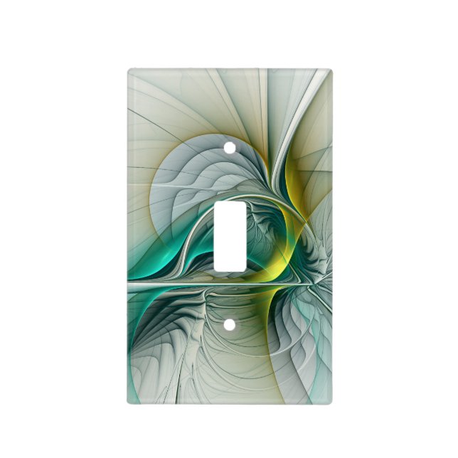 Hypnotic Abstract Golden Turquoise Teal Fractal Light Switch Cover (Front)