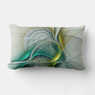 Hypnotic Abstract Golden Turquoise Teal Fractal Lumbar Pillow