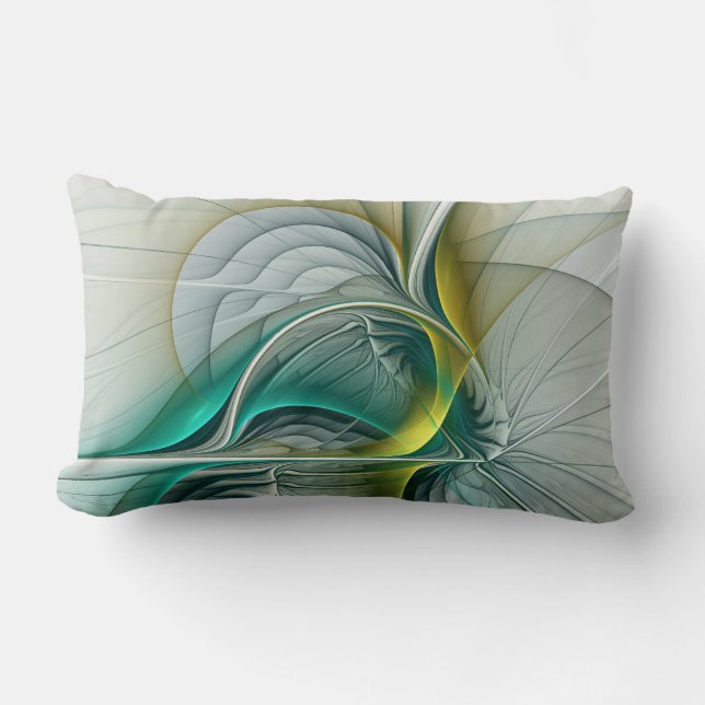Hypnotic Abstract Golden Turquoise Teal Fractal Lumbar Pillow (Front)