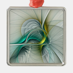 Hypnotic Abstract Golden Turquoise Teal Fractal Metal Ornament
