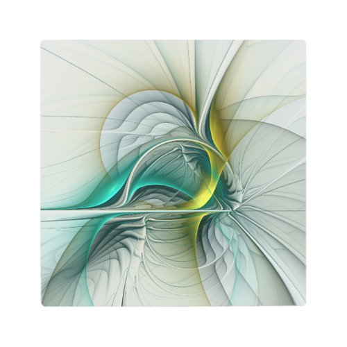 Hypnotic Abstract Golden Turquoise Teal Fractal Metal Print