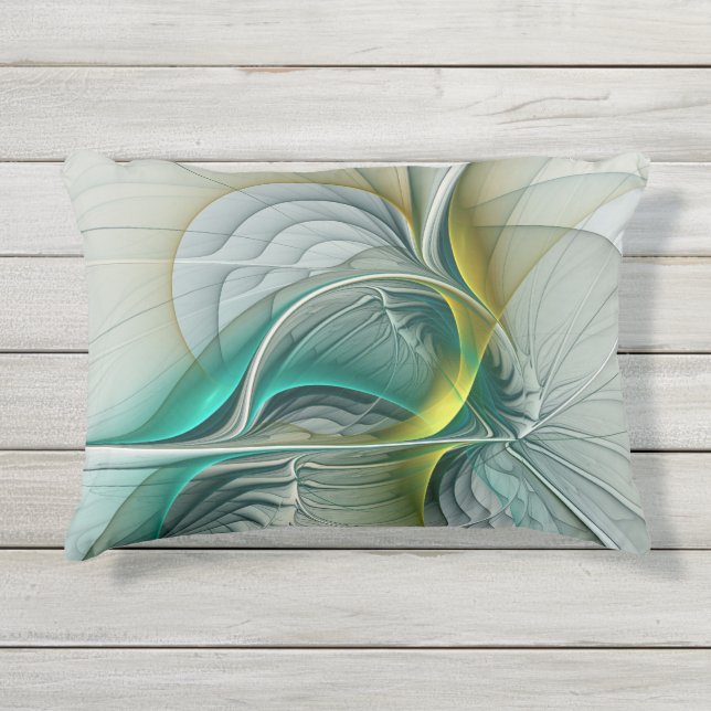 Hypnotic Abstract Golden Turquoise Teal Fractal Outdoor Pillow (Front)