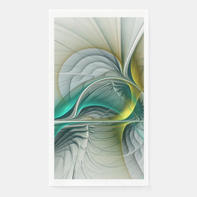 Hypnotic Abstract Golden Turquoise Teal Fractal Paper Guest Towels (Front)