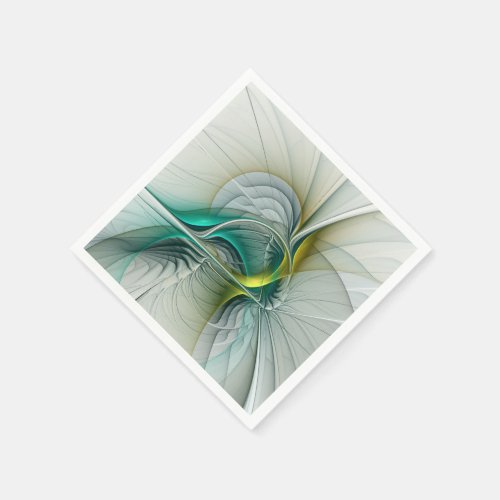 Hypnotic Abstract Golden Turquoise Teal Fractal Paper Napkins