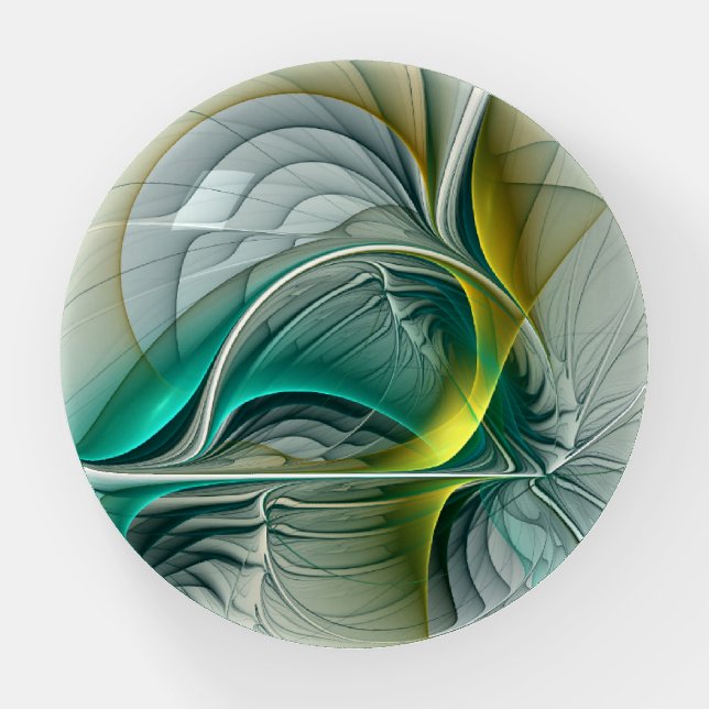 Hypnotic Abstract Golden Turquoise Teal Fractal Paperweight (Front)