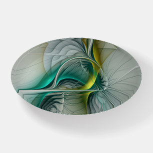 Hypnotic Abstract Golden Turquoise Teal Fractal Paperweight