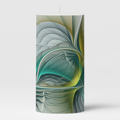 Hypnotic Abstract Golden Turquoise Teal Fractal Pillar Candle