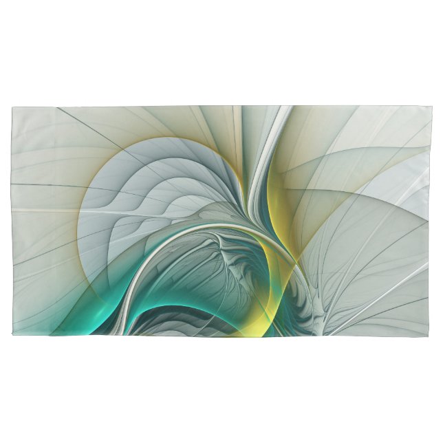Hypnotic Abstract Golden Turquoise Teal Fractal Pillow Case (Front-Left)