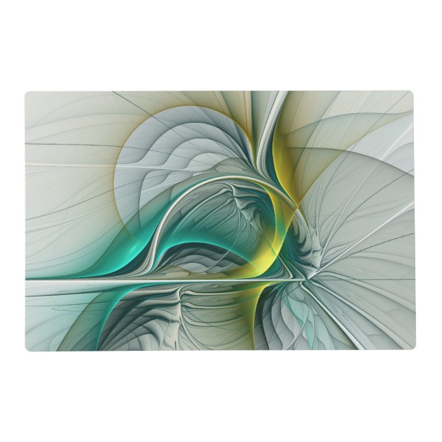 Hypnotic Abstract Golden Turquoise Teal Fractal Placemat (Front)