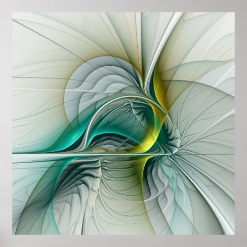 Hypnotic Abstract Golden Turquoise Teal Fractal Poster
