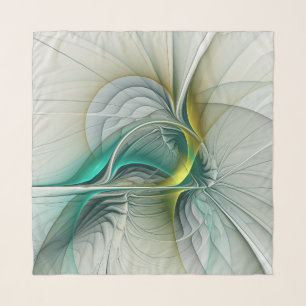 Hypnotic Abstract Golden Turquoise Teal Fractal Scarf