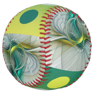 Hypnotic Abstract Golden Turquoise Teal Fractal Softball