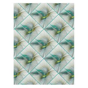 Hypnotic Abstract Golden Turquoise Teal Fractal Tablecloth