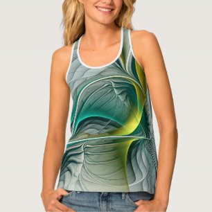 Hypnotic Abstract Golden Turquoise Teal Fractal Tank Top