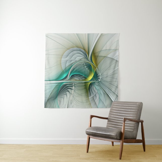 Hypnotic Abstract Golden Turquoise Teal Fractal Tapestry (In Situ)