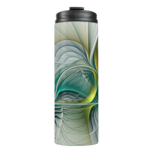 Hypnotic Abstract Golden Turquoise Teal Fractal Thermal Tumbler