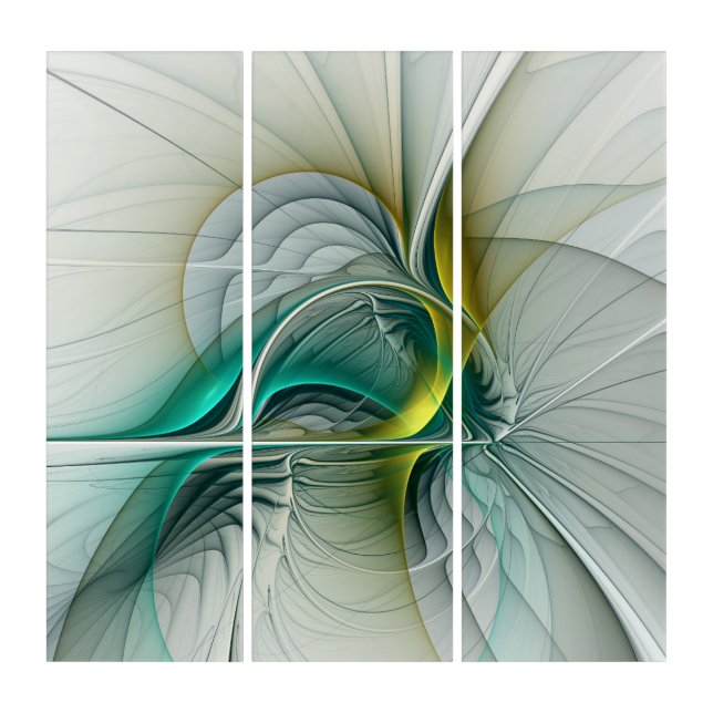 Hypnotic Abstract Golden Turquoise Teal Fractal Triptych (Front)