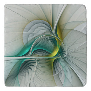 Hypnotic Abstract Golden Turquoise Teal Fractal Trivet