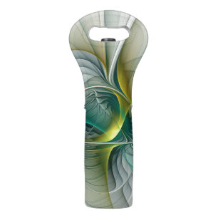 Hypnotic Abstract Golden Turquoise Teal Fractal Wine Bag