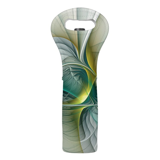 Hypnotic Abstract Golden Turquoise Teal Fractal Wine Bag (Front)