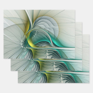 Hypnotic Abstract Golden Turquoise Teal Fractal Wrapping Paper Sheets
