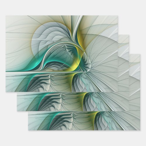 Hypnotic Abstract Golden Turquoise Teal Fractal Wrapping Paper Sheets