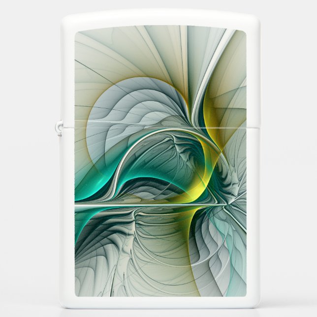 Hypnotic Abstract Golden Turquoise Teal Fractal Zippo Lighter (Front)