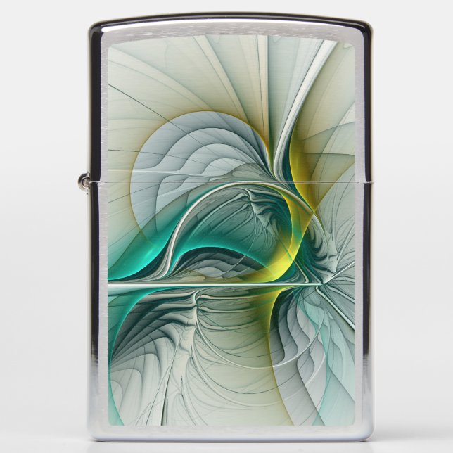 Hypnotic Abstract Golden Turquoise Teal Fractal Zippo Lighter (Front)
