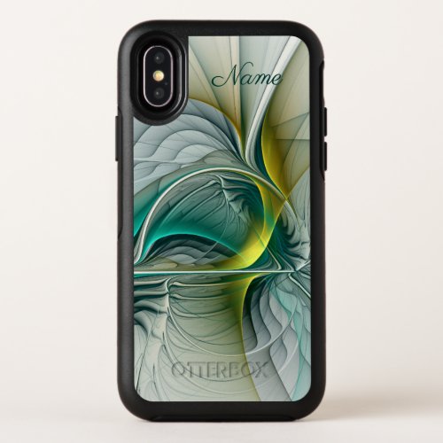 Hypnotic Abstract Golden Turquoise Teal Name OtterBox Symmetry iPhone X Case