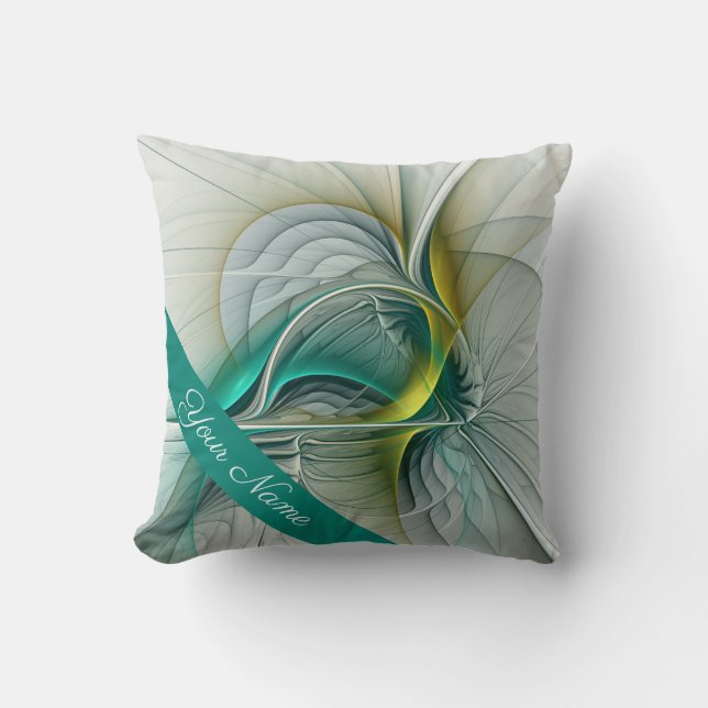 Hypnotic Abstract Golden Turquoise Teal Name Throw Pillow (Front)