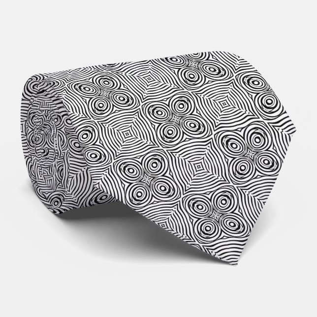 Hypnotic Black and White Concentric Circle Op Neck Tie (Rolled)