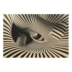 Hypnotic Black and White Optical Illusion Tunnel Wood Wall Art