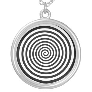 Hypnotic Black and White Spiral Silver Plated Necklace