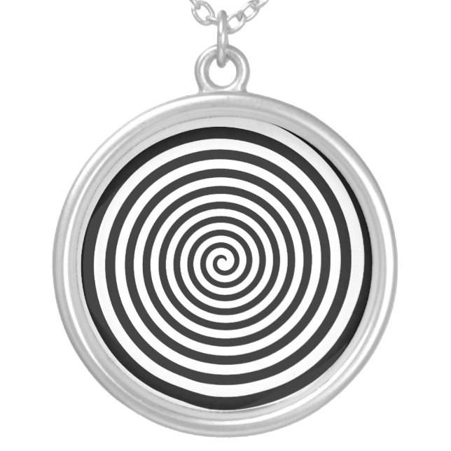 Hypnotic Black and White Spiral Silver Plated Necklace (Front)