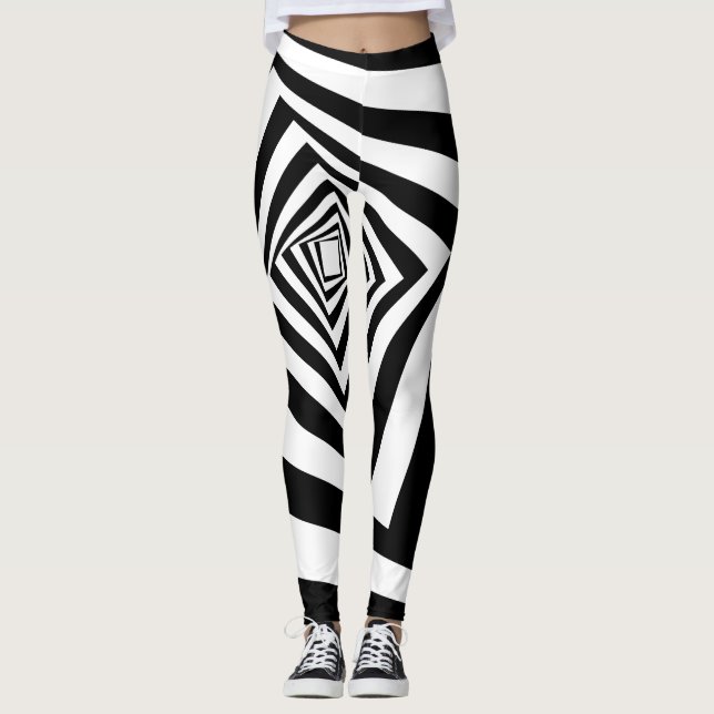 Hypnotic Black & White Optical Illusion Leggings (Front)
