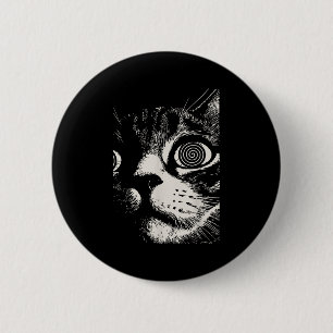 Hypnotic Cat Sral Eyes Trippy Psychedelic Cat Button