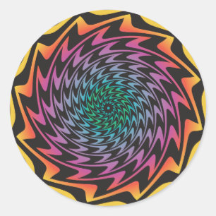HYPNOTIC DISC Mesmerizing Hot Neon Zig Zag Spiral Classic Round Sticker