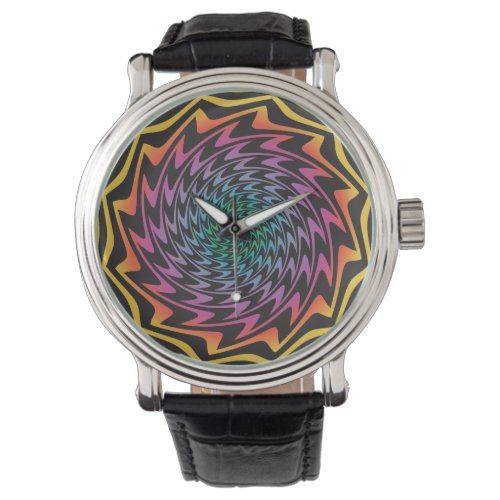 HYPNOTIC DISC Mesmerizing Hot Neon Zig Zag Spiral Watch