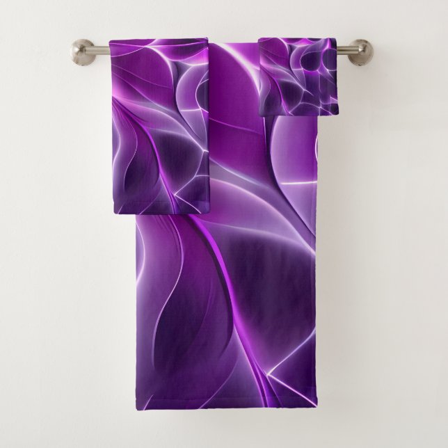 Hypnotic fractal deep purple flower  bath towel set (Insitu)