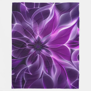 Hypnotic fractal deep purple flower fleece blanket