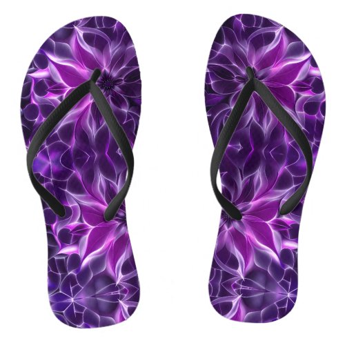 Hypnotic fractal deep purple flower  flip flops