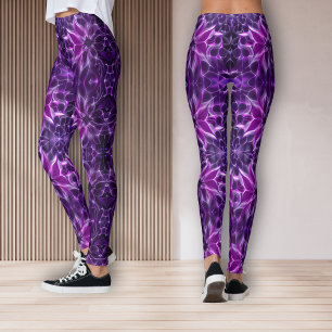 Hypnotic fractal deep purple flower leggings