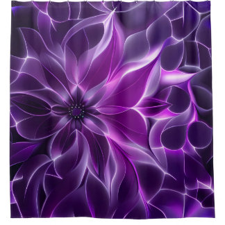 Hypnotic fractal deep purple flower shower curtain
