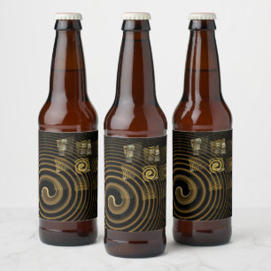Hypnotic Golden Waves Modern Abstract Art Beer Bottle Label