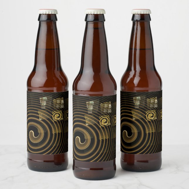 Hypnotic Golden Waves Modern Abstract Art Beer Bottle Label (Bottles)