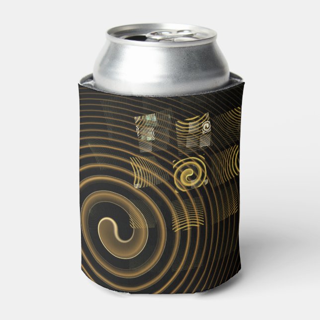 Hypnotic Golden Waves Modern Abstract Art Can Cooler (Can Front)