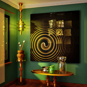 Hypnotic Golden Waves Modern Abstract Art Canvas Print